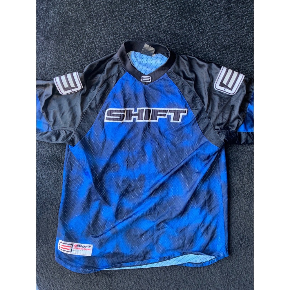 Shift Racing Motocross Jersey Blue Black Mesh Short Sleeve Logo Mens Large